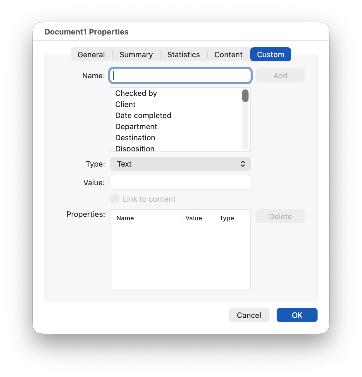Word document properties